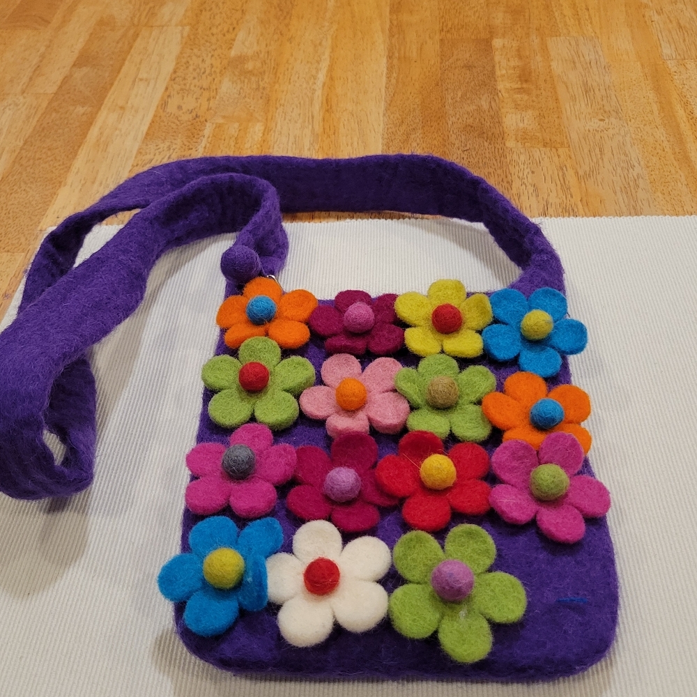 💟EUC~VINTAGE STYLE  WOOL FLORAL SHOULDER BAG - Picture 7 of 9